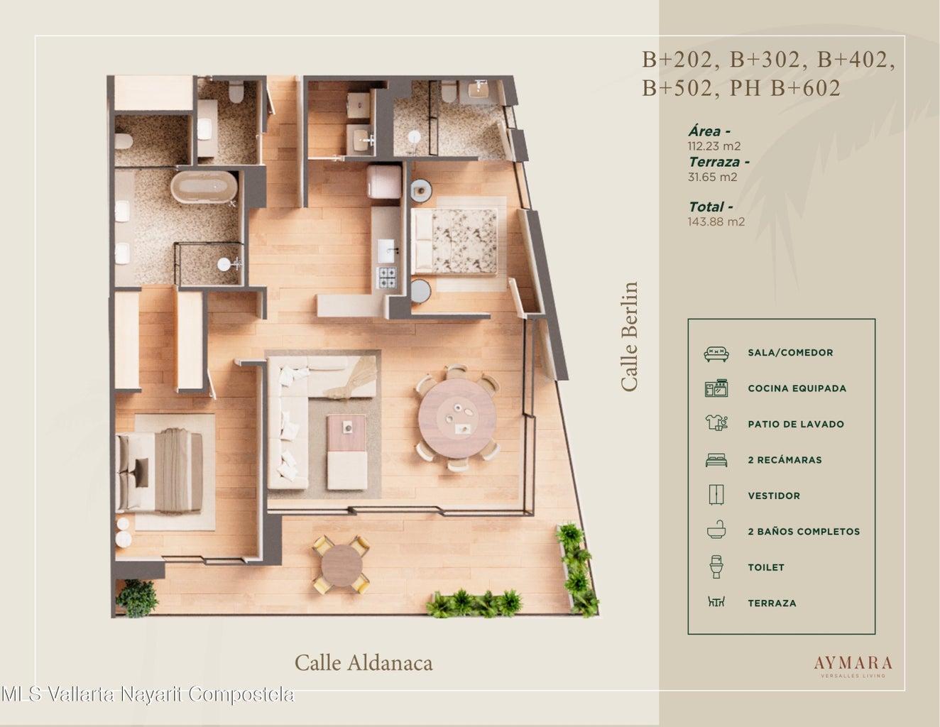 2 Bedroom Condo B302 for Sale, Aymara Versalles, Puerto Vallarta, Jalisco, Mexico — photo 3