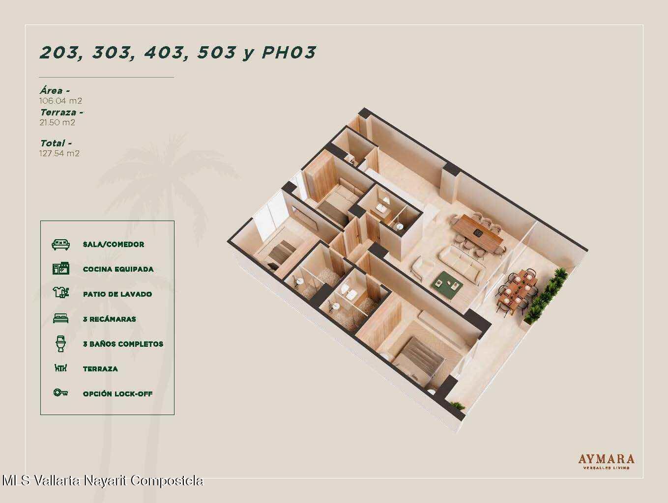 3 Bedroom Condo C403 for Sale, Aymara Versalles, Puerto Vallarta, Jalisco, Mexico — photo 1